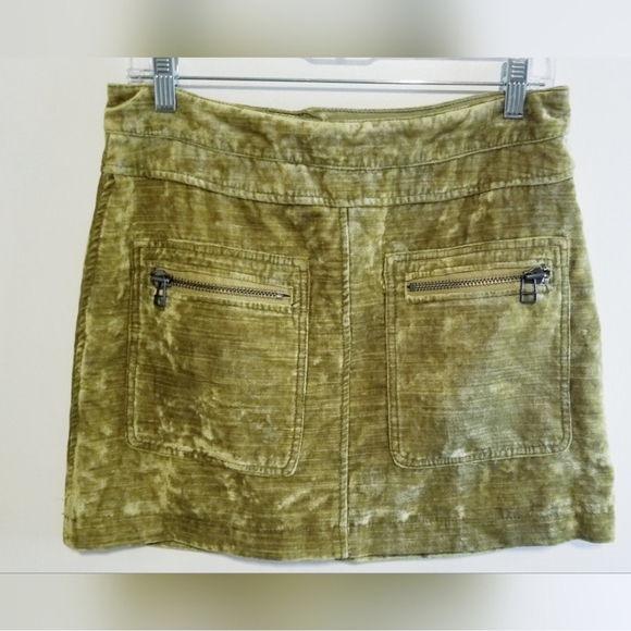 Free People Dust to Dust Velvet Yellowish Green Mini Skirt - Picture 3 of 12